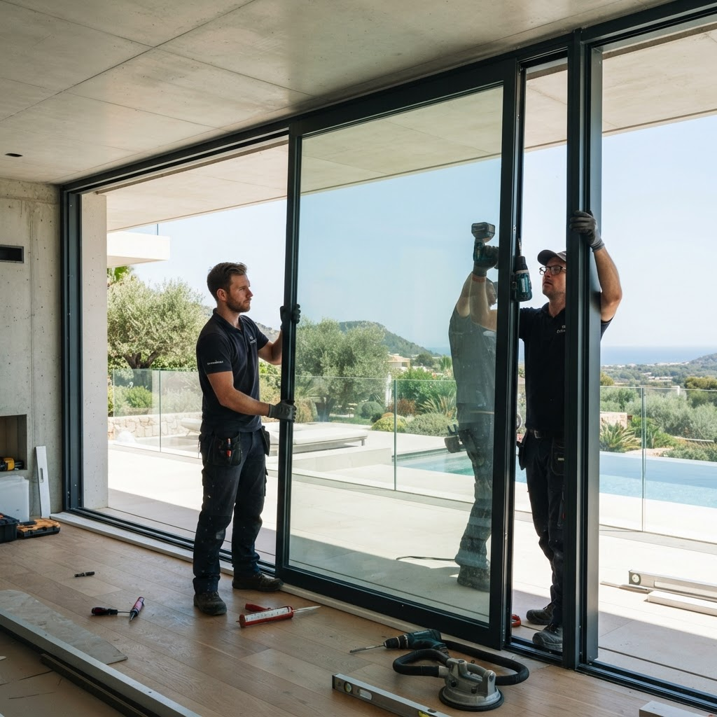 Rigor installers fitting a slim sliding door